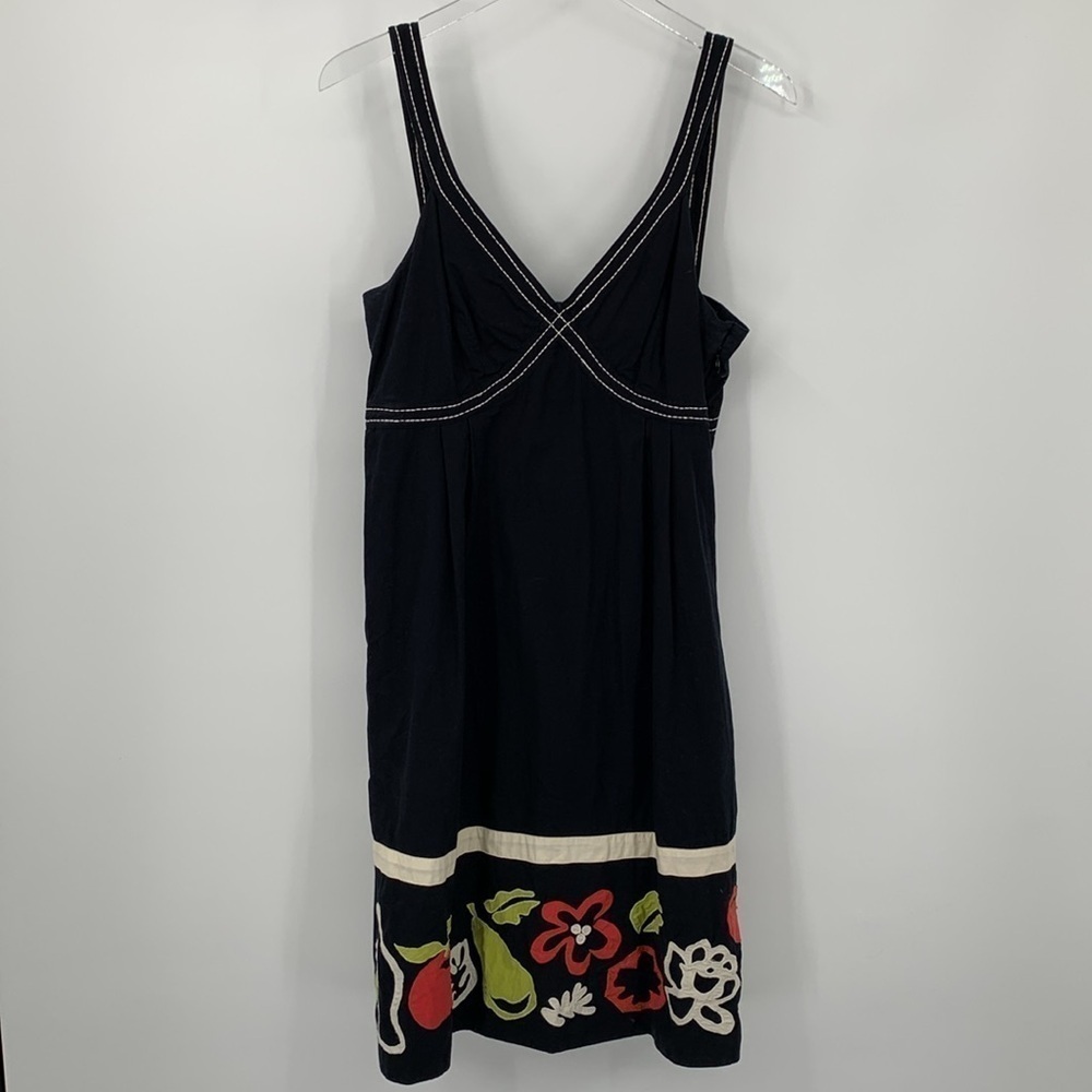 Maeve Anthropologie a-line shift tank dress black cotton applique fruit pear 12